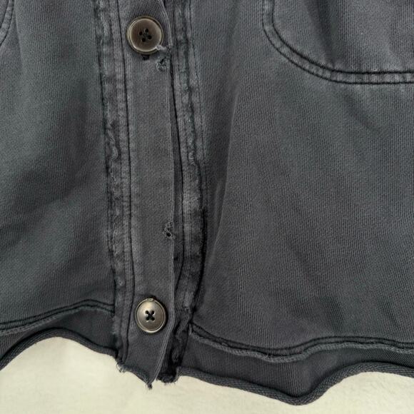 Free People Cropped Shacket L Gray Cotton Oversized Grunge Distressed Leisure - Picture 7 of 11